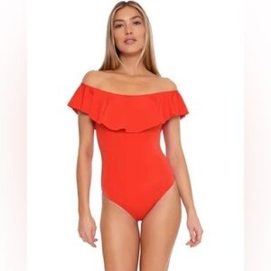 Trina Turk Fontaine Off The Shoulder Ruffle One Piece Swimsuit
